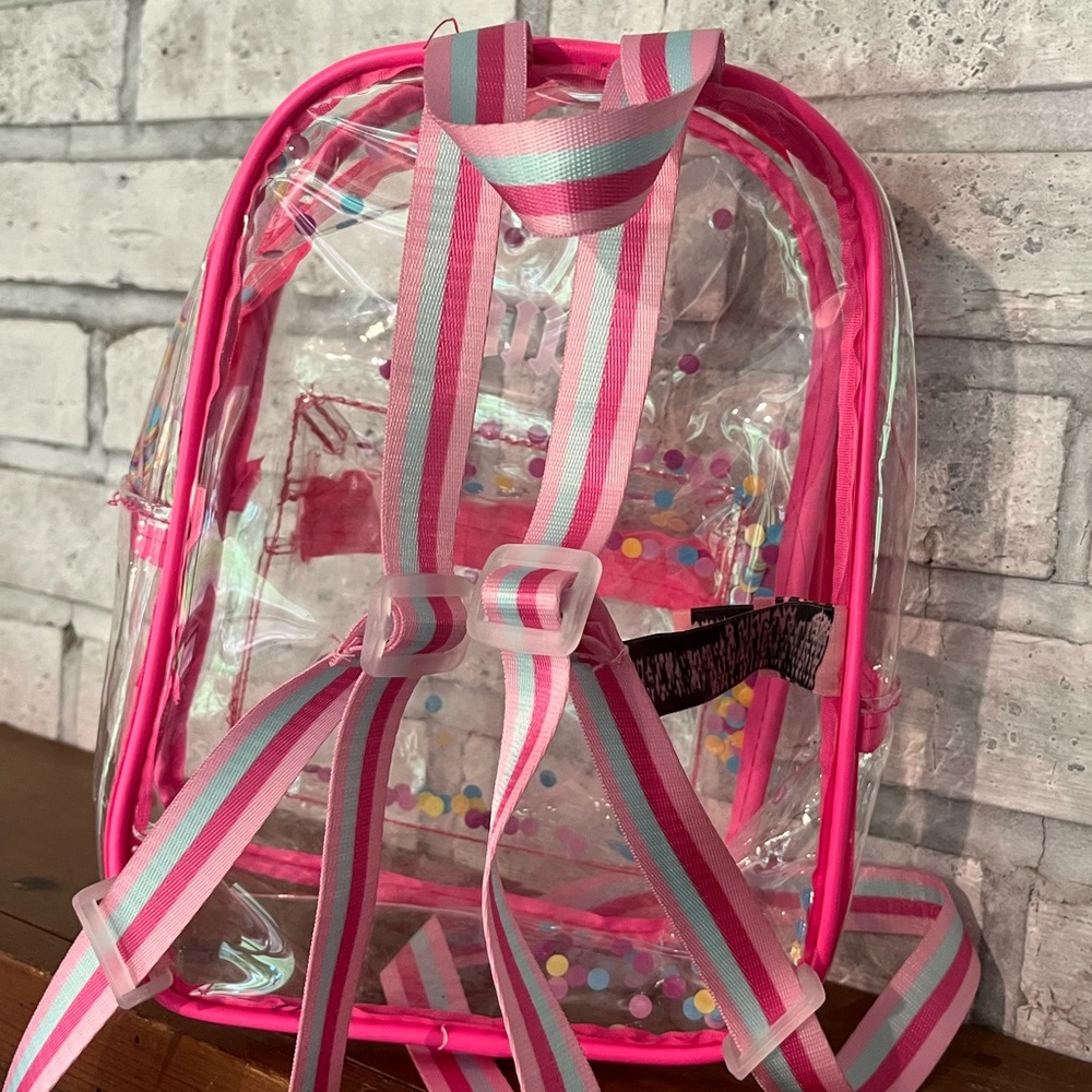 Juicy Couture Pink Mini Backpack Clear Vinyl Sequin Confetti - Picture 6 of 9